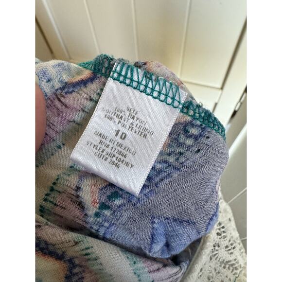 Zunie Girls Romper Size 10 Cream Lace Trim Shorts Blue Aqua Orange Tribal Print - Picture 7 of 7